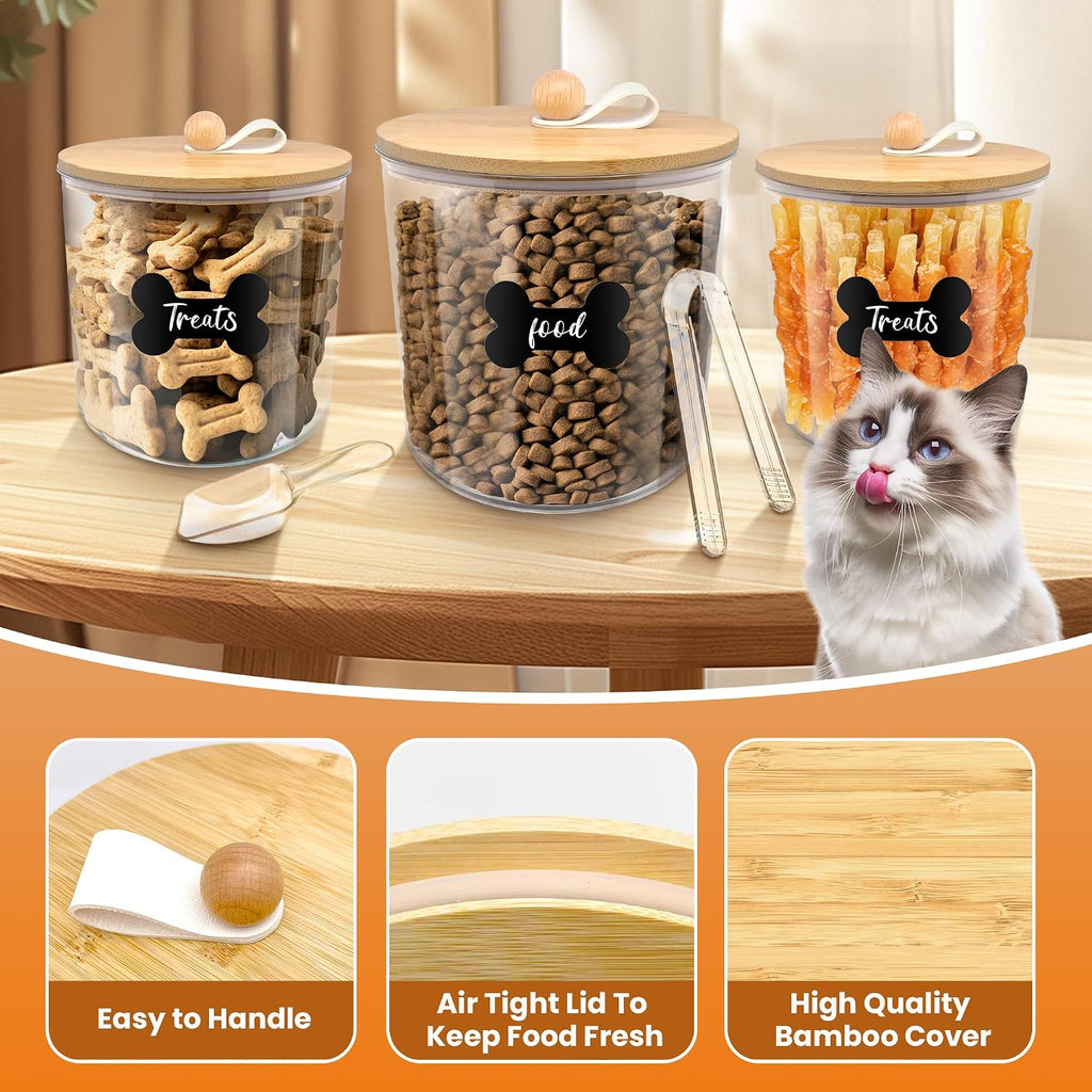 3 Pack Airtight Dog Treat Containers Bamboo Lids, Dog Treat Jars