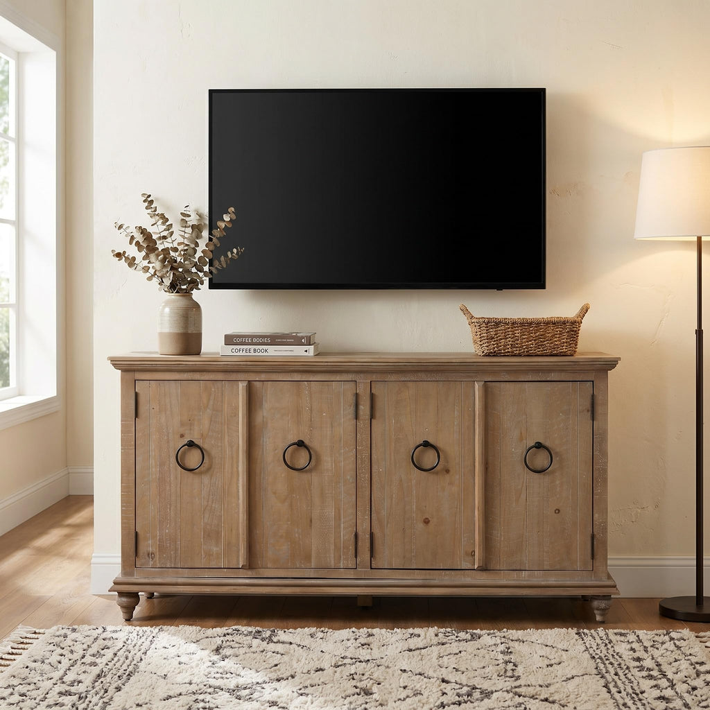 Garden District 65" Solid Wood TV Stand, Driftwood