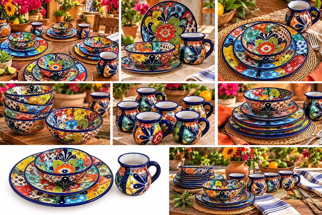 16-Piece Talavera Dinnerware Set | Hand-Painted Mexican Pottery with 4 Large 11.5" Plates, 4 Small 8" Plates, 4