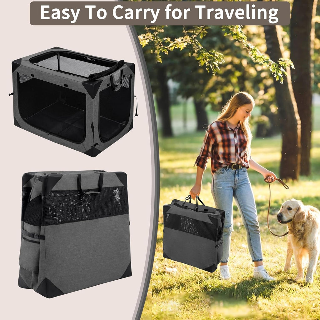 Dog Crates - 36 Inch Collapsible Soft Dog Crate, 3-Door Foldable Soft Kennel for Large Dogs