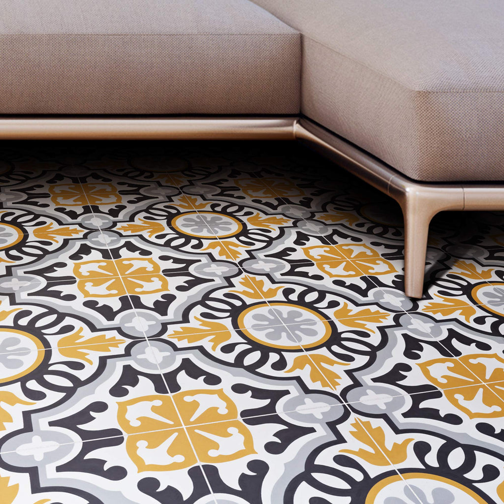 Mosaic BAHA Handmade 8x8in Cement Tile in Orange, Black, Grey