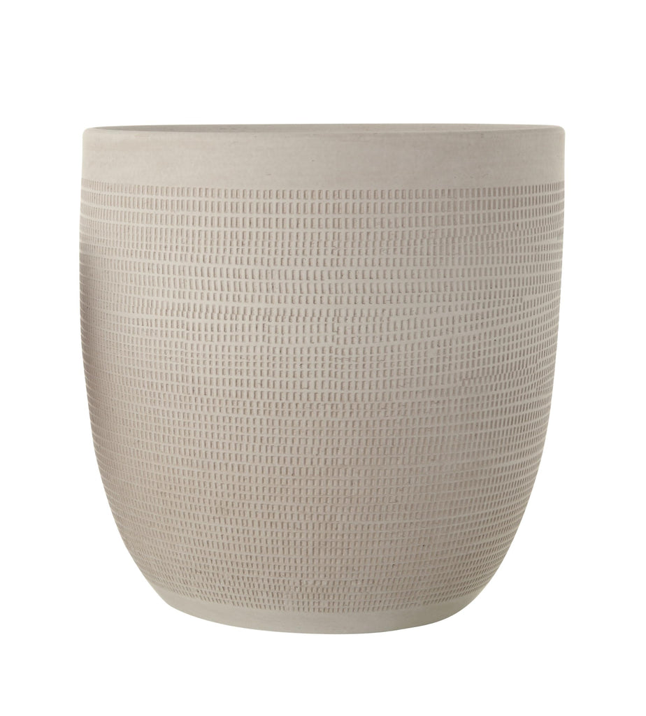 Large Matte White Embossed Stoneware Planter