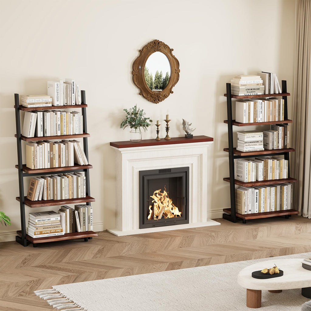 5-Tier Solid Wood Ladder Bookshelf with Natural Live Edge