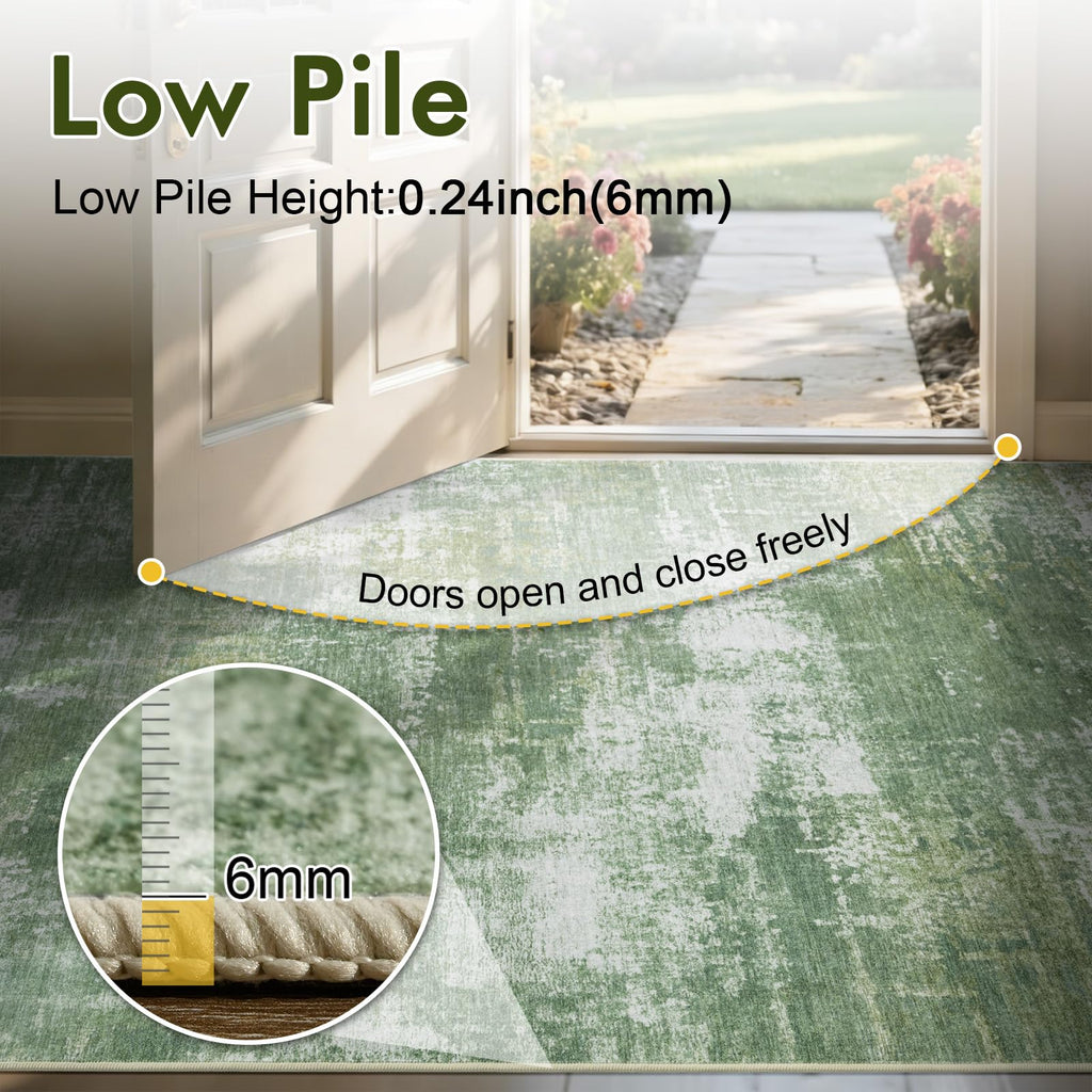 2x6 Ft Abstract Washable Runner Area Rugs Green
