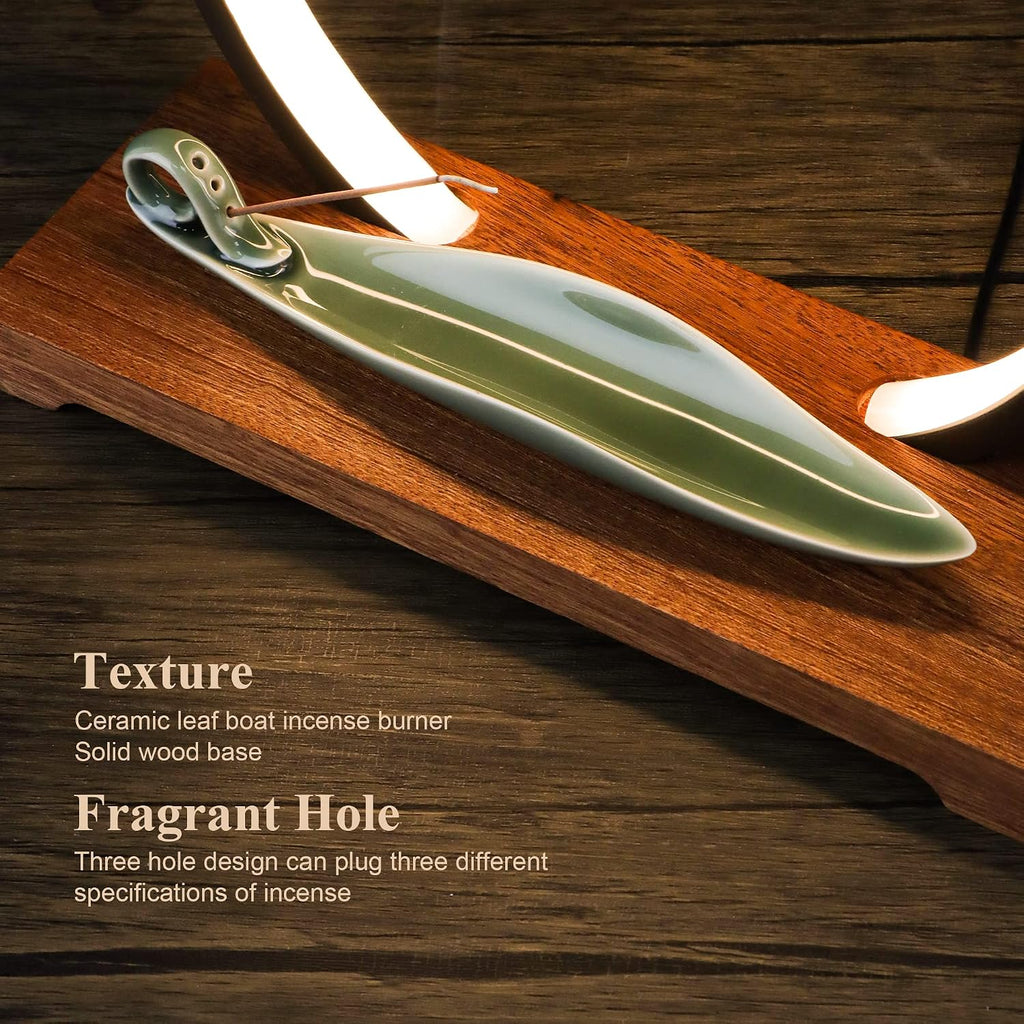 Backflow Incense Burner with LED Light Ring, Ceramic, Waterfall Design, Includes 1 Tweezer and 30 Incense Sticks