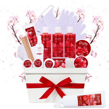 Womens Birthday Gift Basket - Spa Gift Basket For Women - Japanese Cherry Blossom Spa Set. Christmas Bath and Body
