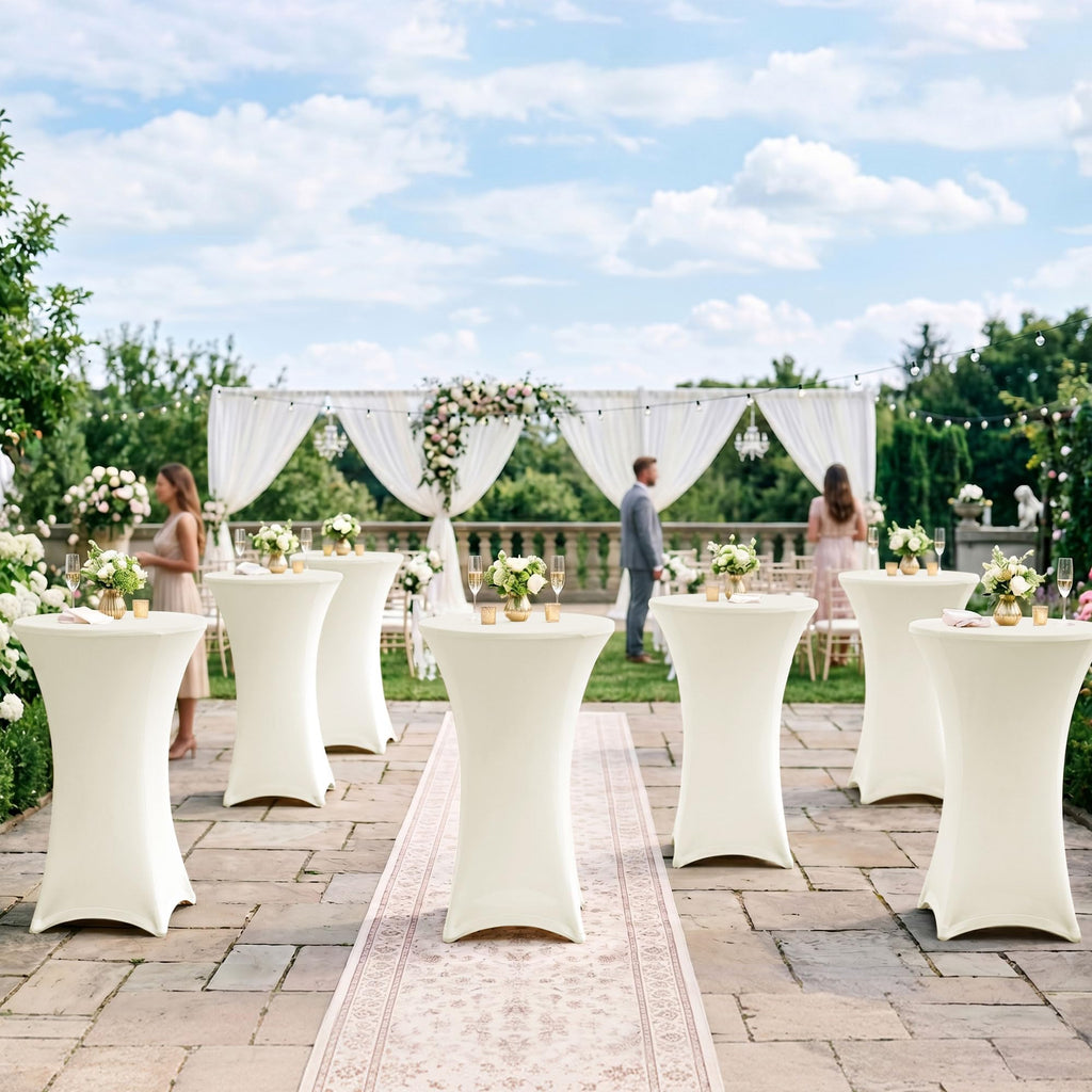 Cocktail Table Covers-Spandex Round High Top Table Cloths Party Cream