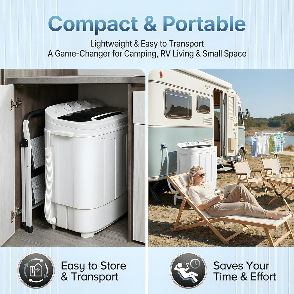 Compact Mini Twin Tub Washing Machine 13lbs Capacity Portable Washer Wash and Spin Cycle Combo, Built-in Gravity Drain