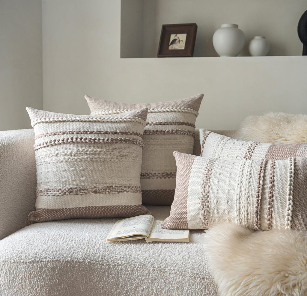 Boho Lumbar Pillow Covers 14x36 Inch Long, Khaki Textured Decorative Couch Pillow Cases for Farmhouse Home Decor