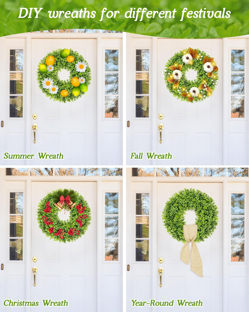20 Inch Boxwood Wreaths for Front Door, Artificial Spring Wreath for Wall Farmhouse Wedding Porch Green Wreath with