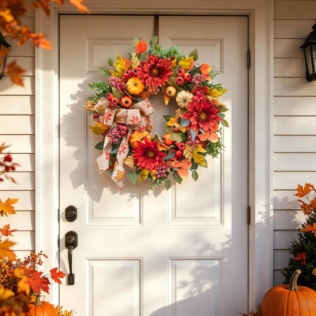 Fall Wreaths for Front Door 24 Inch Autumn Wreath Rustic Fall Decor