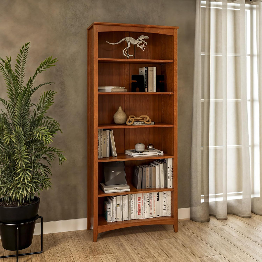 Shaker Style 6 Shelf Bookcase / Solid Wood / 72 inch Tall / Adjustable Shelving / Closed Back / Display Bookshelf