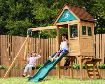 Playground Cedar Wooden Swing Set for Backyard with Playhouse