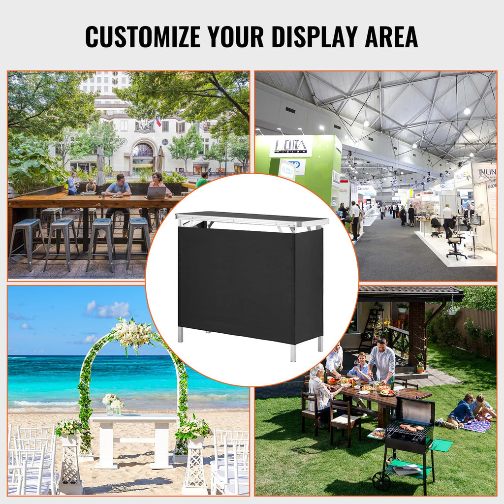 Folding Portable Bar Table, Tradeshow Podium Table for Indoor, Outdoor, Party, Picnic, Exhibition, Includes Carrying
