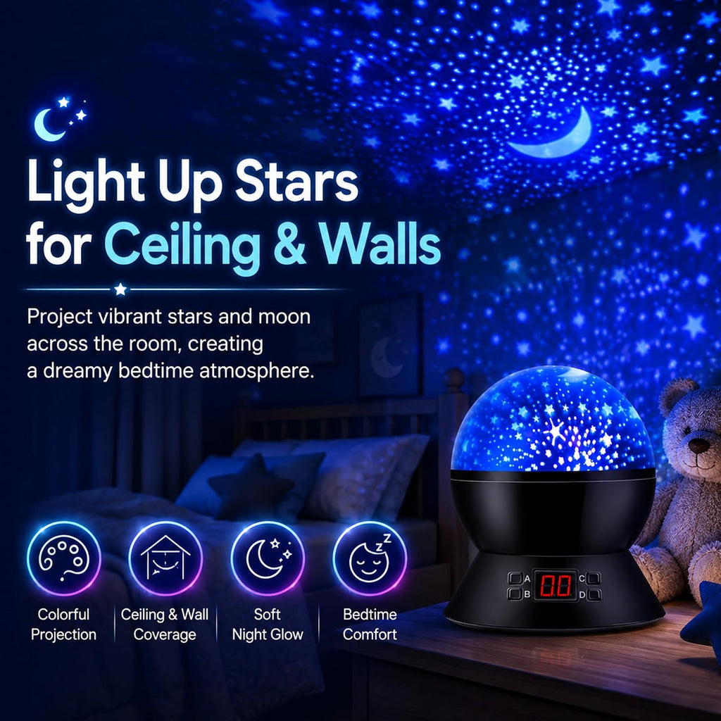 Kids Star Projector Night Light, Star Night Light Projector for Kids, Ceiling Stars Projection Lamp with Timer, 360°