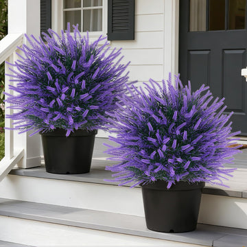 2 Pack Artificial Lavender Topiary Ball with Ground Spike for Outdoor