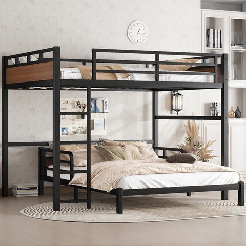 Queen Over Queen Bunk Bed with Headboard and Full Length Guardrail, Separable Bunk Bed Queen