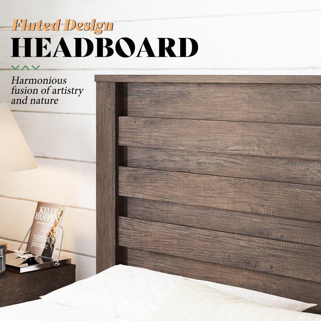 Farmhouse Bed Frame with 49" Fluted Headboard