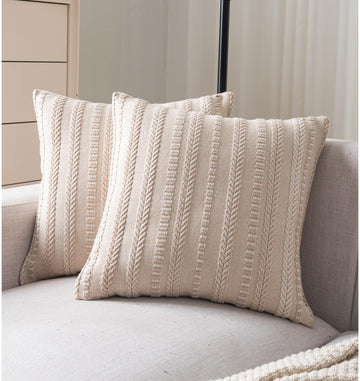 Boho Throw Pillow Covers 22x22 Inch Set of 2, Farmhouse Decorative Couch Pillow Cases, Beige Accent Pillows of Bed