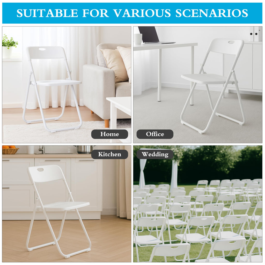 30 Pack White Plastic Folding Chairs, Lightweight Foldable Chair