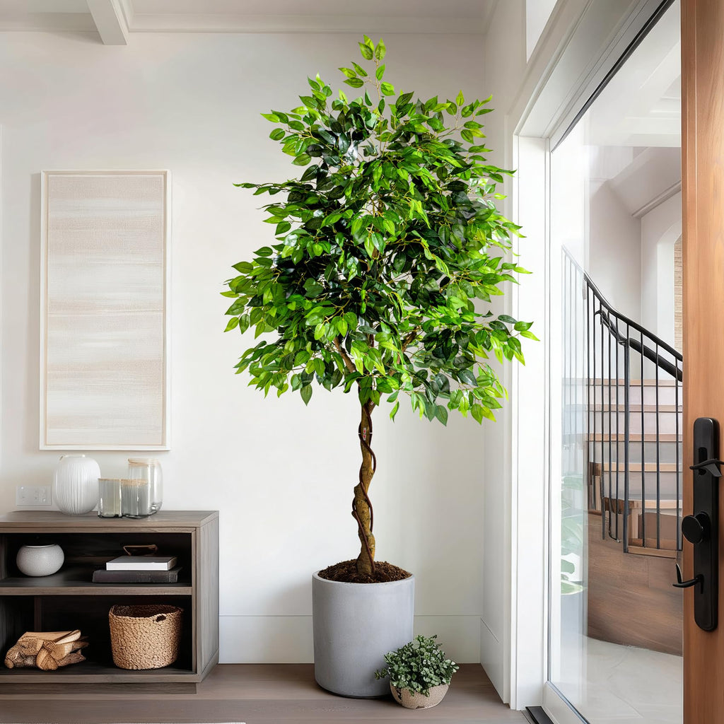 7ft Artificial Ficus Tree Decor, Faux Silk Plants Faux Plant Fake Silk Trees with Pot for Indoor House Living Room