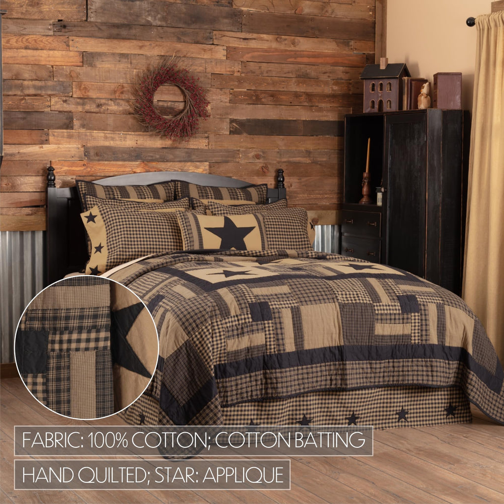 Black Check Star 8 Piece Quilt Set (1 Quilt, 2 Standard Shams, 2 Standard Pillowcase, 2 Euro Shams, 1 Bed