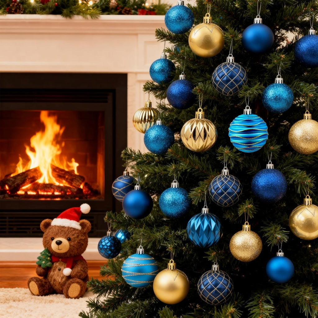 100Pcs Christmas Balls Ornaments Set Decoration, Shatterproof Hanging Ornaments Winter Holiday Decor (Blue & Gold)