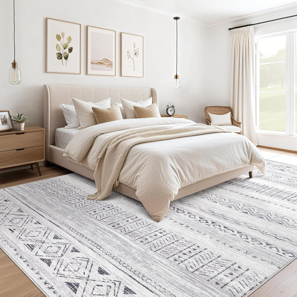 5x7 Area Rug Living Room: Washable Boho Rugs with Non Slip Backing Large Soft Indoor Stain Resistant Carpet for