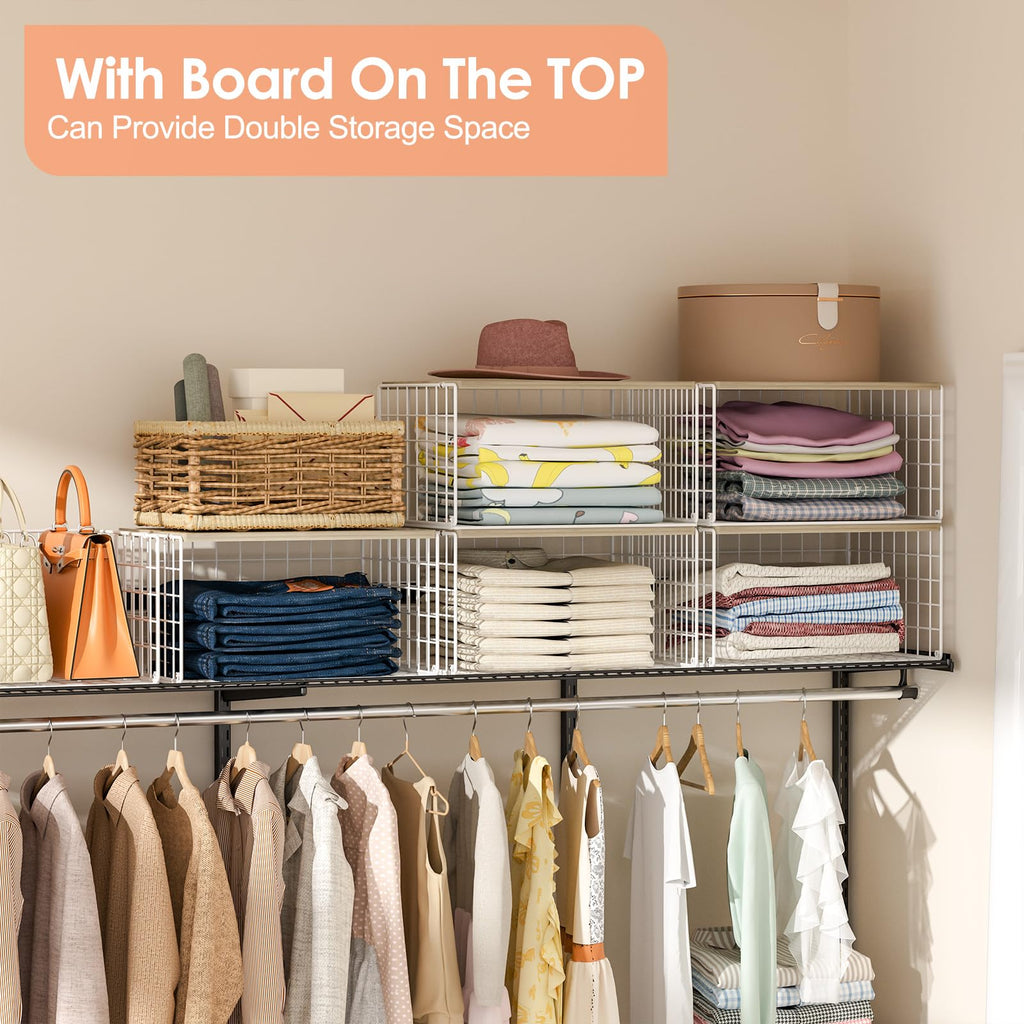 6 Pack Stackable Storage Closet Shelf Organizer Metal White