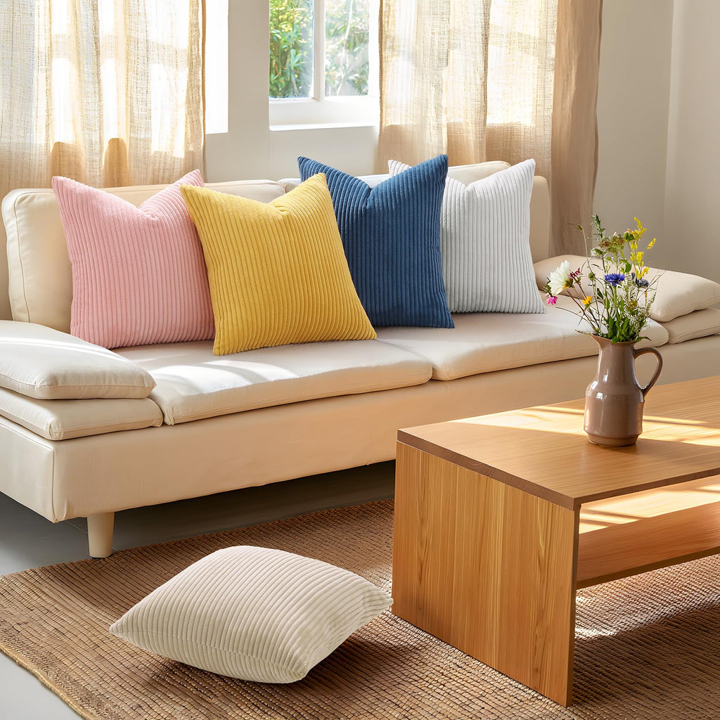 Corduroy Fall Throw Pillow Covers 26x26 Set of 2 Mustard Yellow