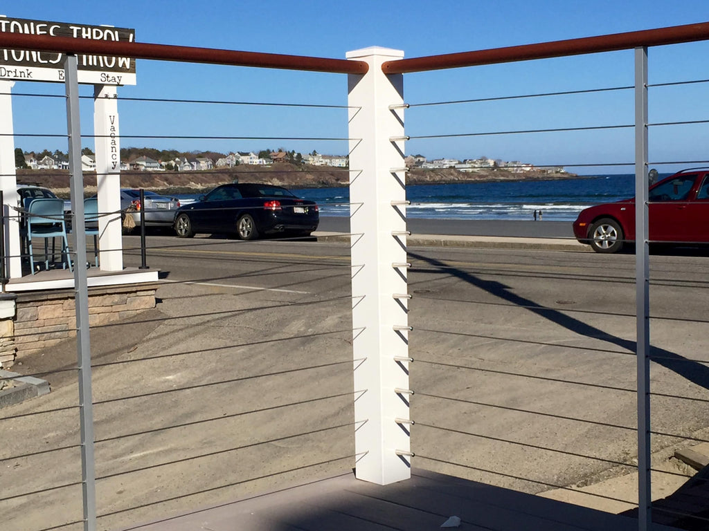 3/4 Inch Square Bronze Aluminum Pre-Drilled Pickets with Mounting Brackets for 1/8" Level Cable Railings (42" High