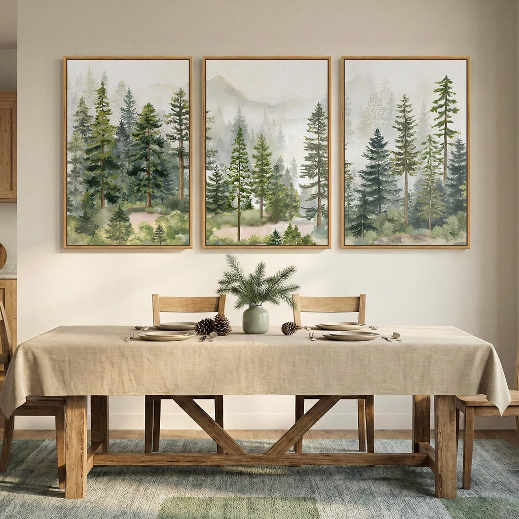 Large Framed Green Forest Landscape Wall Art, 24x36 Inch