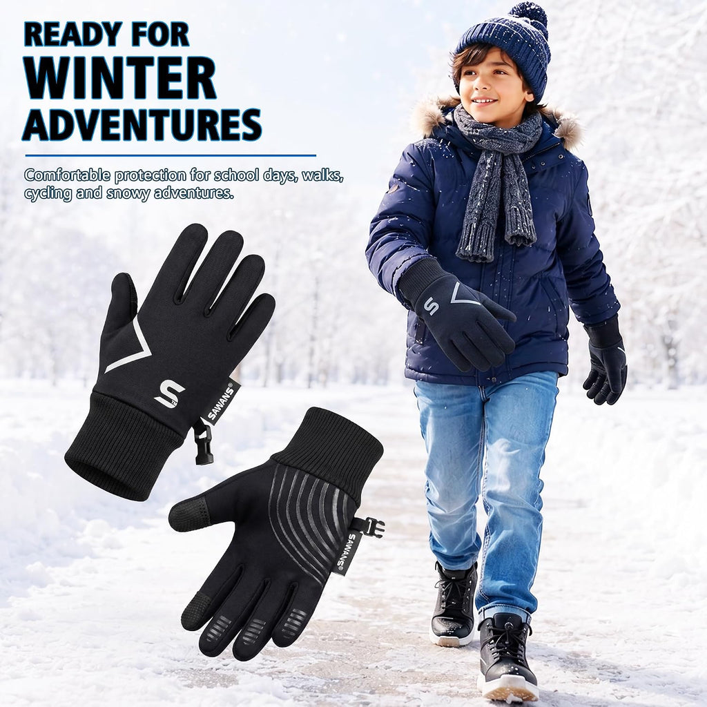 Kids Running Sports Gloves Cycling Boys Winter Touch Screen Thermal Children Girls Windproof Outdoor Anti-Slip Gloves