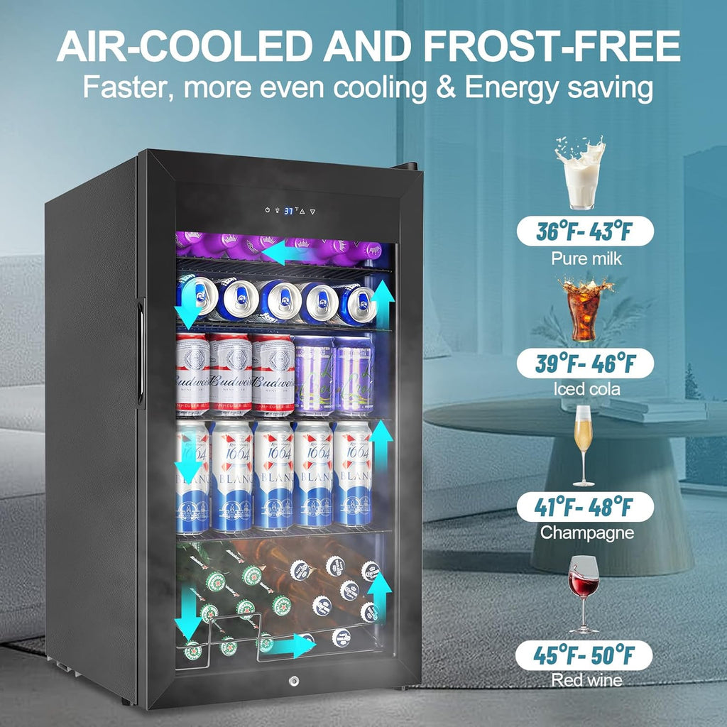 Beverage Refrigerator Cooler, 128 Cans 3.2 Cu.Ft Mini Fridge Glass Door for Drin
