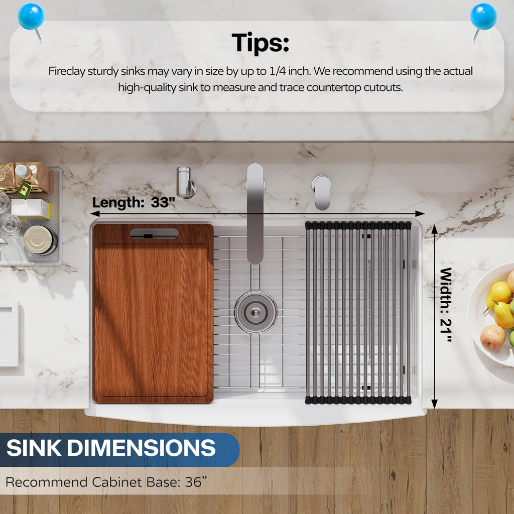 33 White Farmhouse Sink Workstation, Undermount Farm Kitchen Sink 33x21 inch Apron Front White Porcelain Ceramic