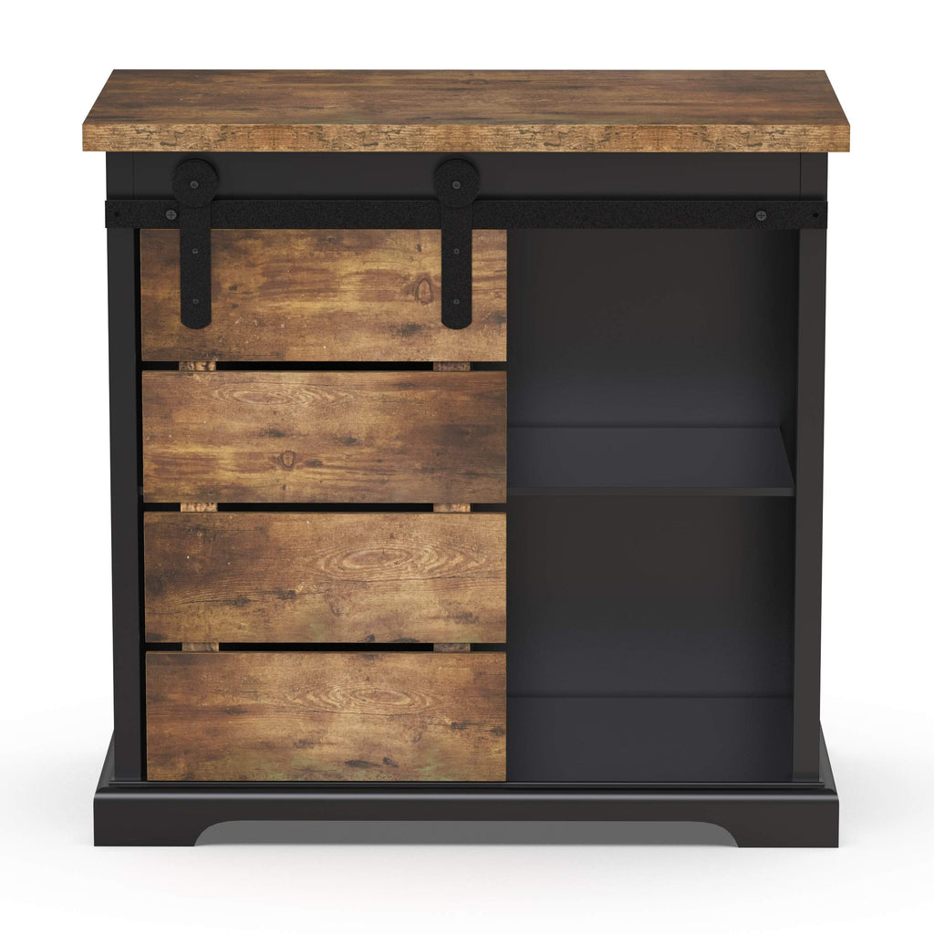 Sideboard Coffee Bar Cabinet, Modern Farmhouse Buffet Station Sliding Barn Door Storage Credenza Console with Slat and