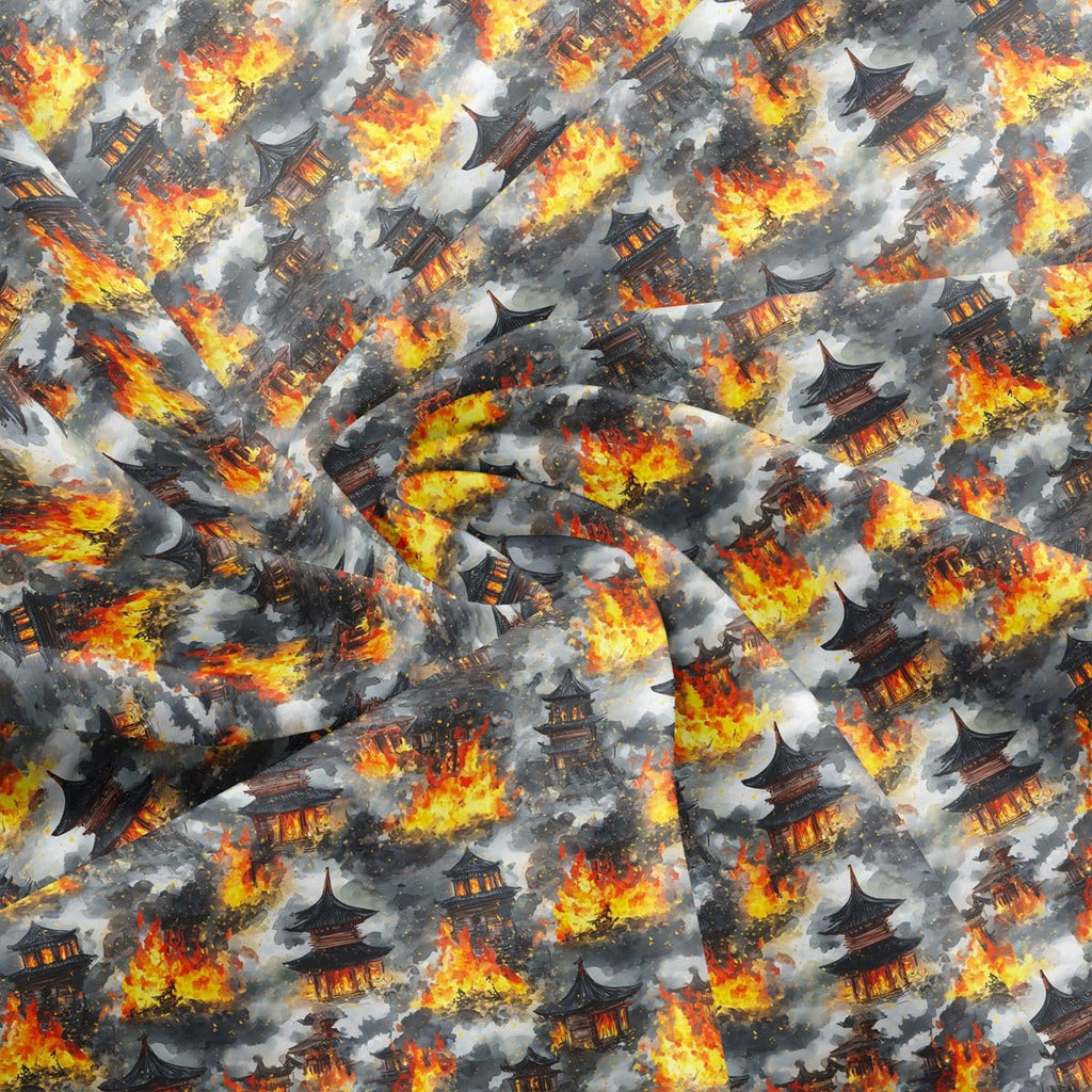 Fiery Flame Fabric by The Yard, Realistic Flames Soft Polyester Fabric, Modern Fashion No Stretch Fabrics Sewing