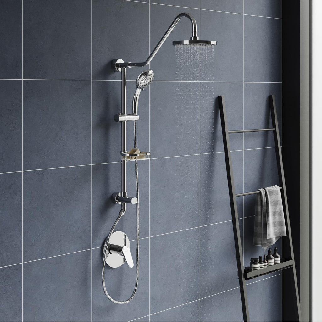 Kauai III Polished Chrome Rain Shower Head with Handheld Spray - 2.5 GPM, 8" Showerhead, 5-Function HandShower