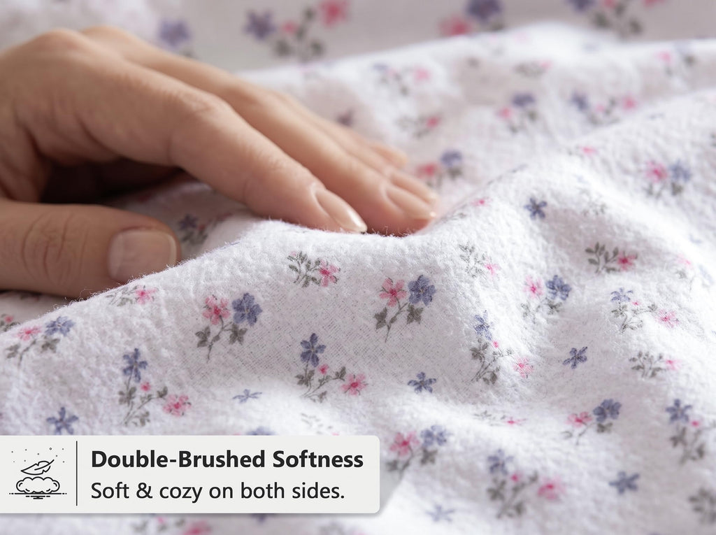 100% Cotton Flannel Sheets Cal King Size, 4 PCs Set, Blush Garden