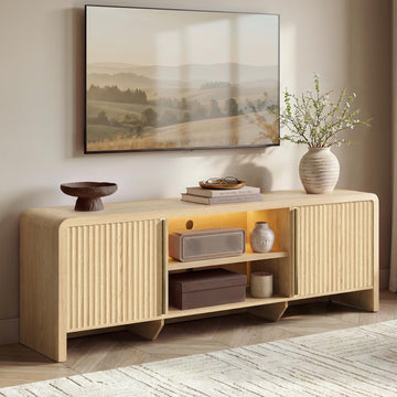 70" Fluted TV Stand with LED Light for TV up to 80", Natural Oak