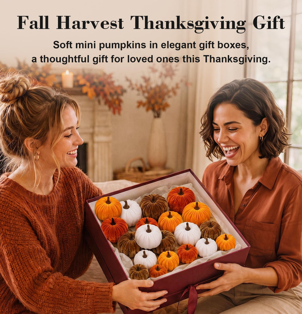 Fall Pumpkin Decor, 20 PCS Fall Decorations Fake Artificial Velvet Pumpkins with 4 Size & Color, Autumn Thanksgiving
