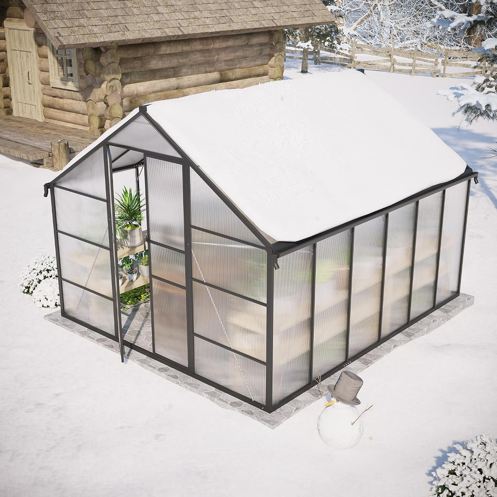 12 x 10 ft Greenhouse for Outdoors, Polycarbonate Greenhouse with Roof Vent, Enhanced Aluminum Large Walk-in Green