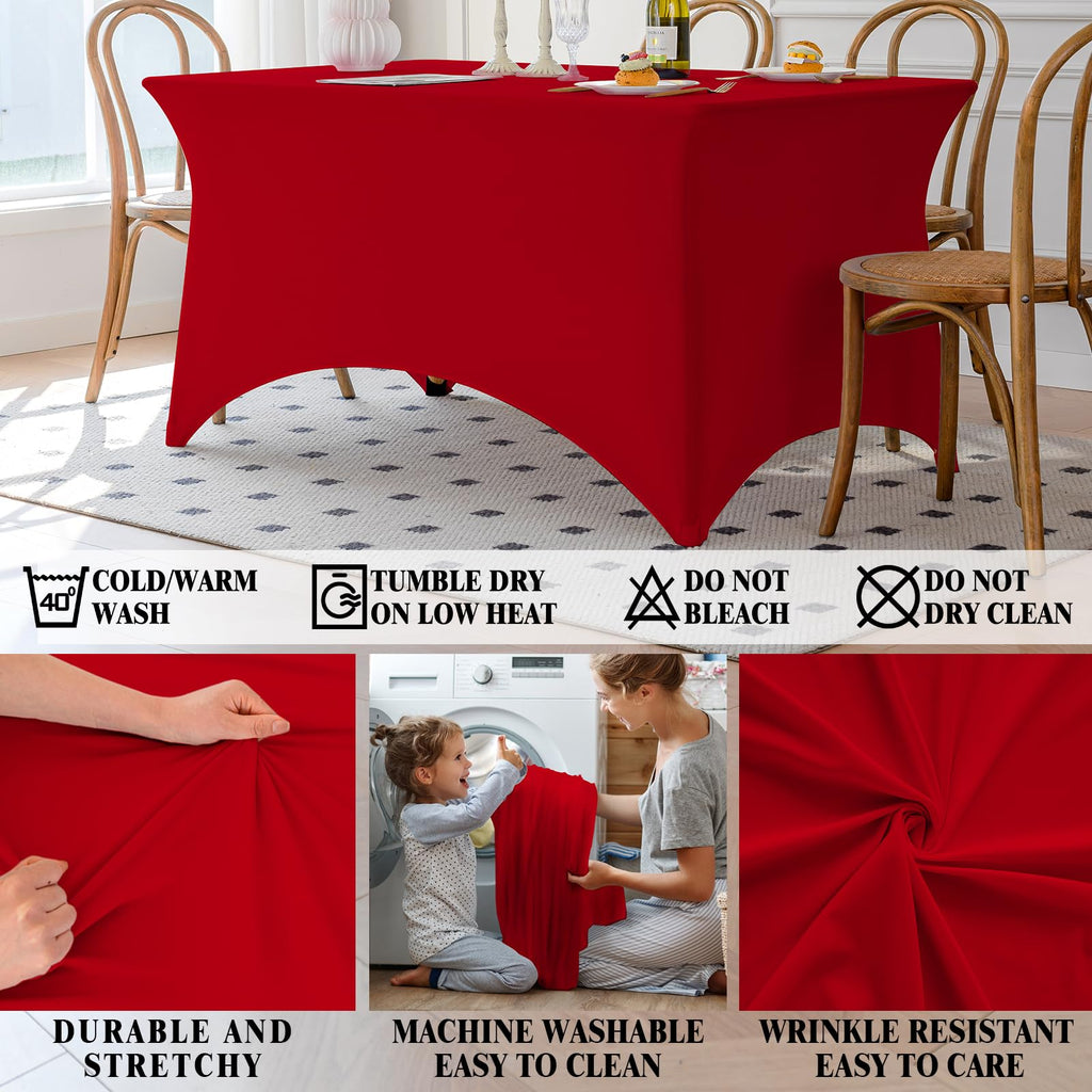 Table Cloth Red 6FT Spandex Stretch Covers for Rectangle Fitted Tablecloth