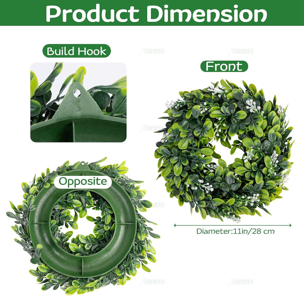 Artificial Boxwood Wreaths Green Leaves Greenery Candle Ring Faux Hanging Planters Front Door - Set of 8