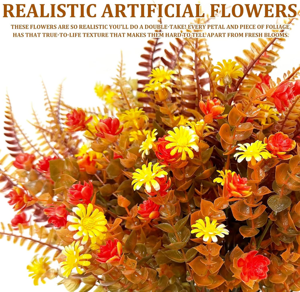 Bundles Artificial Fall Flowers for Outdoors Fall Decorations - Set of 20