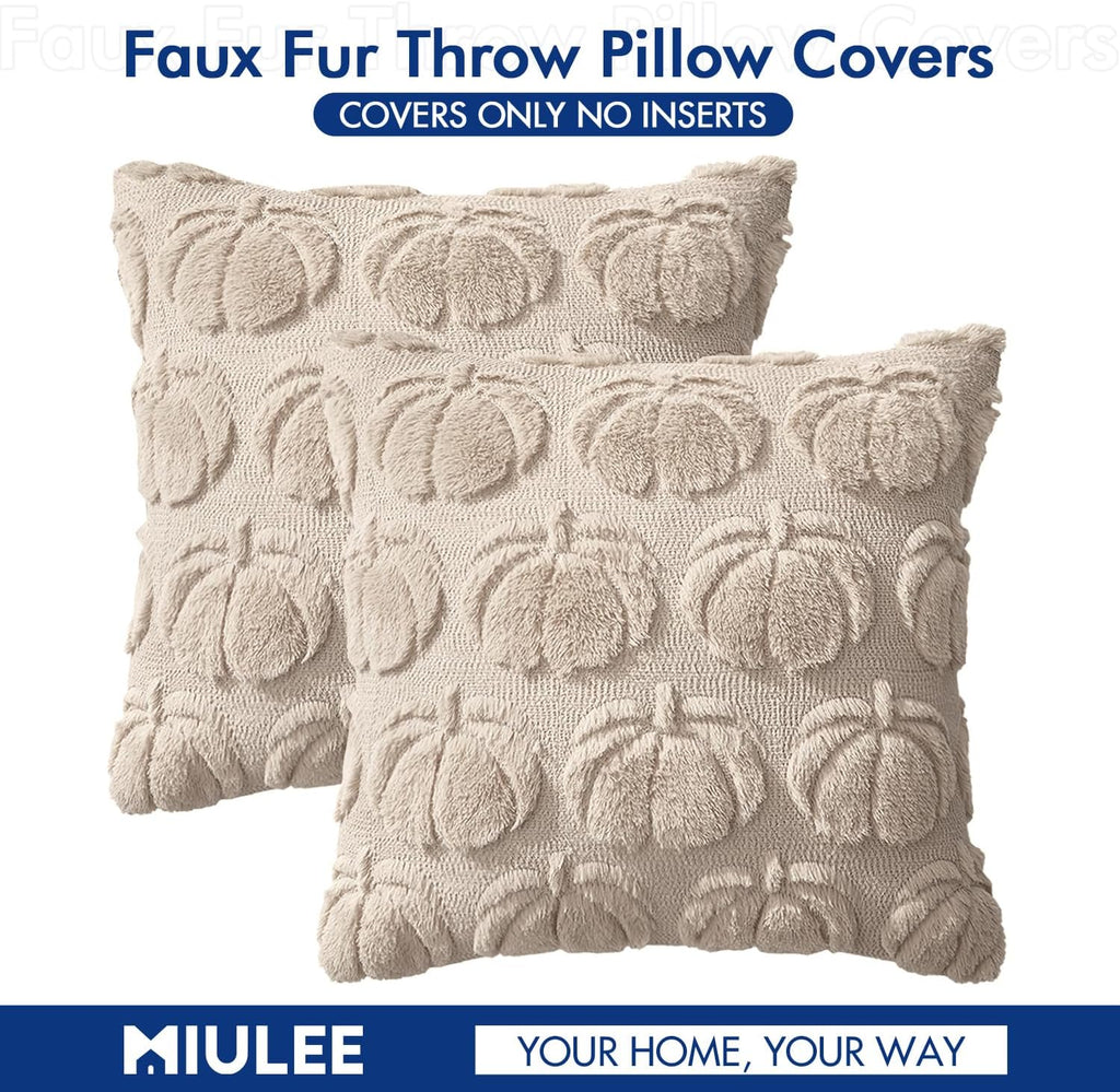 Fall Pillow Covers Pumpkin Fall Decor 18x18 Beige - Set of 2