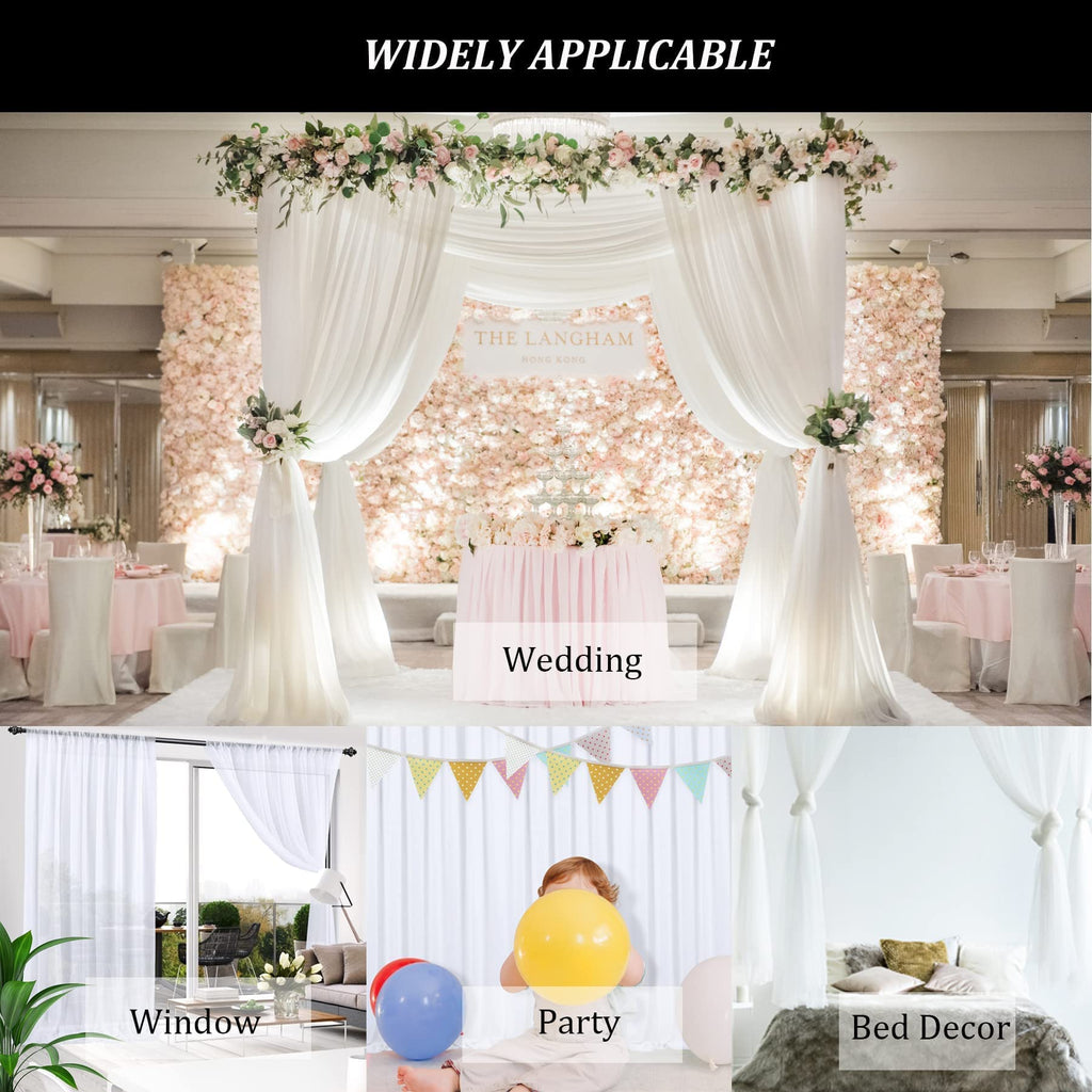 10ft x 10ft White Chiffon Backdrop Curtains, Wrinkle-Free Sheer Chiffon Fabric Photo Curtain Drapes for Wedding