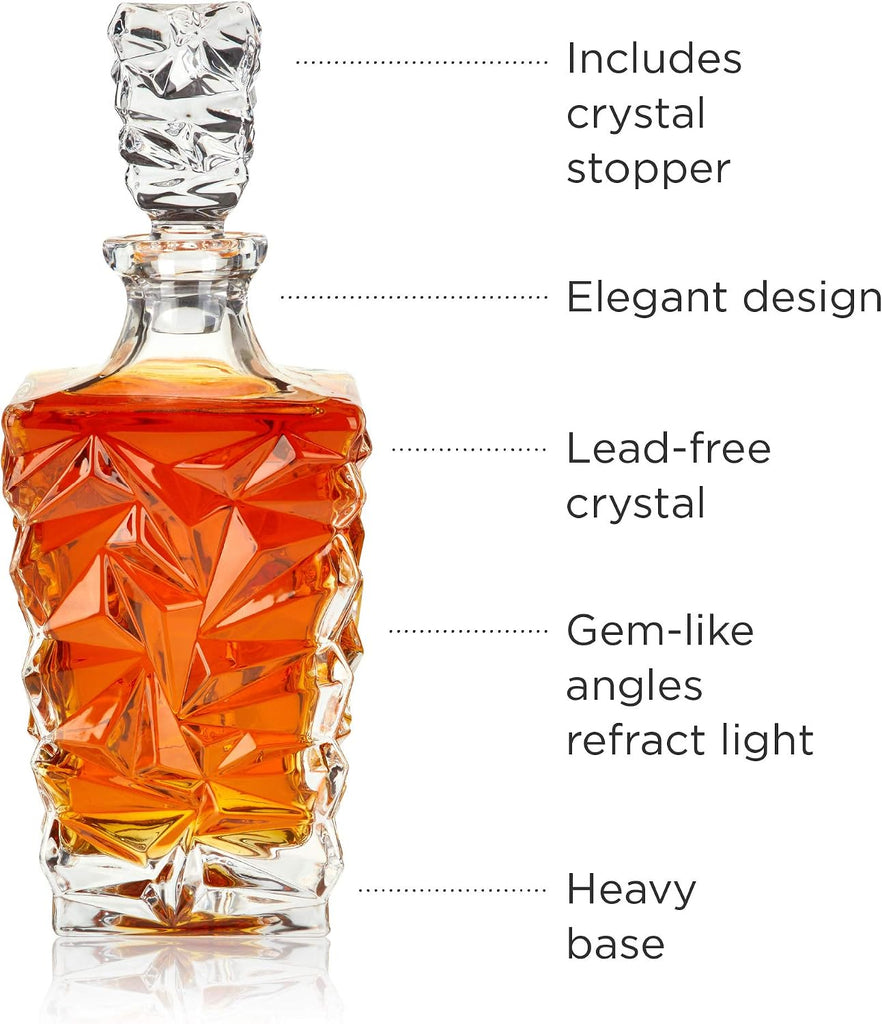 Prism Whiskey Decanter with Stopper, Crystal Liquor Decanter for Bourbon, Scotch, Vodka, Spirits, Wedding Gifts, Man