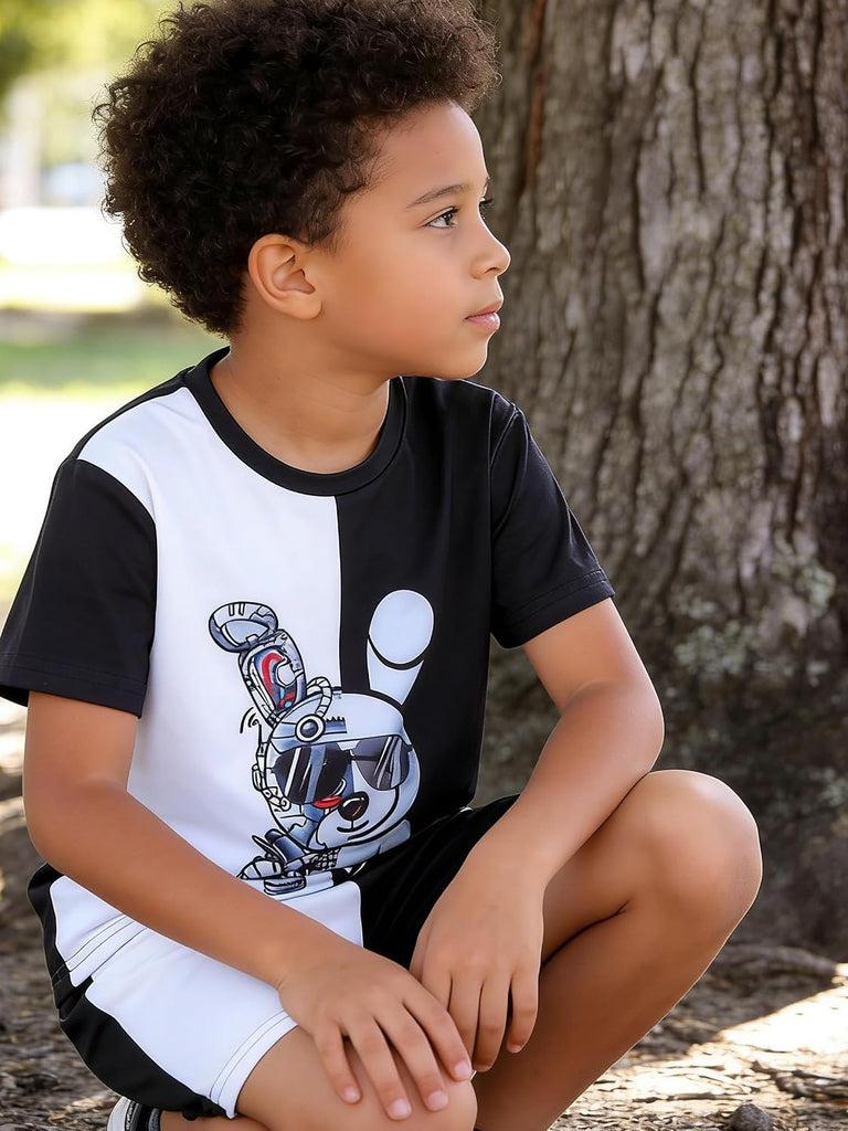 Kids Toddler Boy Clothes Outfits Bear Print Tee + Plaid Shorts 2 Pieces Summer Shorts Set