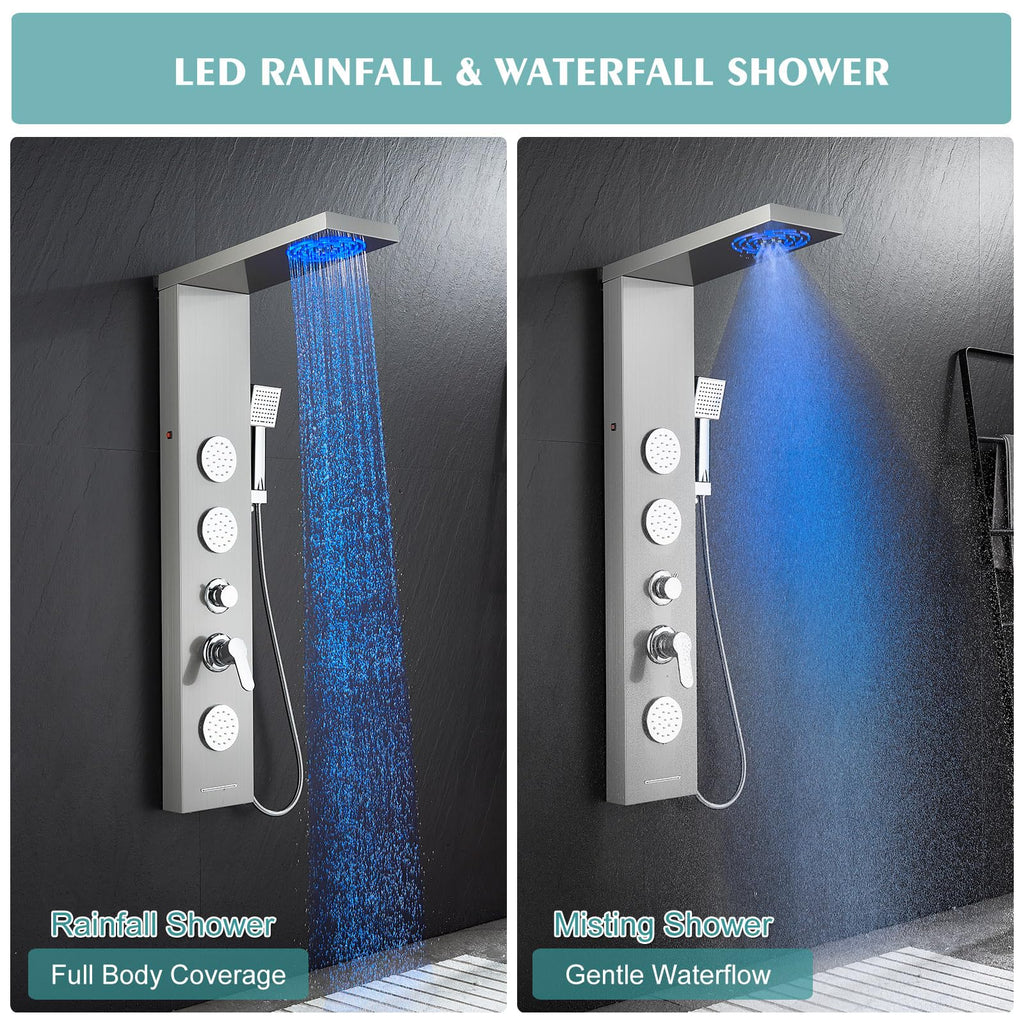 LED Shower Panel - Full Body Shower Tower Brushed